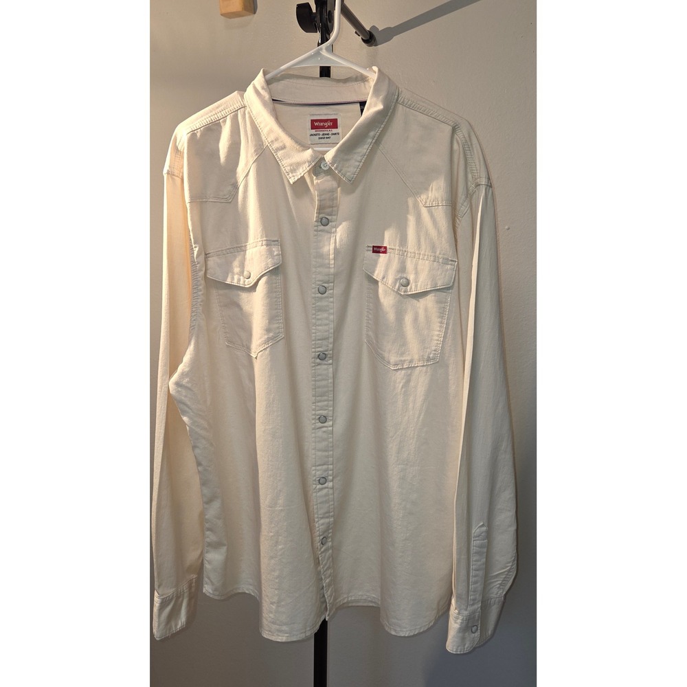 Wrangler Mens Cream Western Snap Long Sleeve Cotton Shirt 2XL 112366768